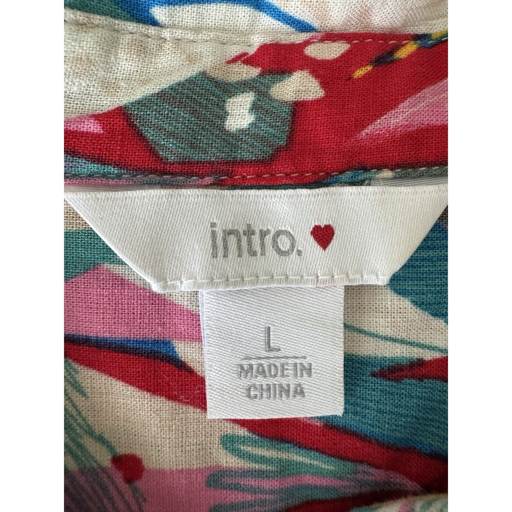 Intro❤️ Women's Top Size Large Linen Blend Multi Color Roll Sleeves (B3) - Picture 5 of 7